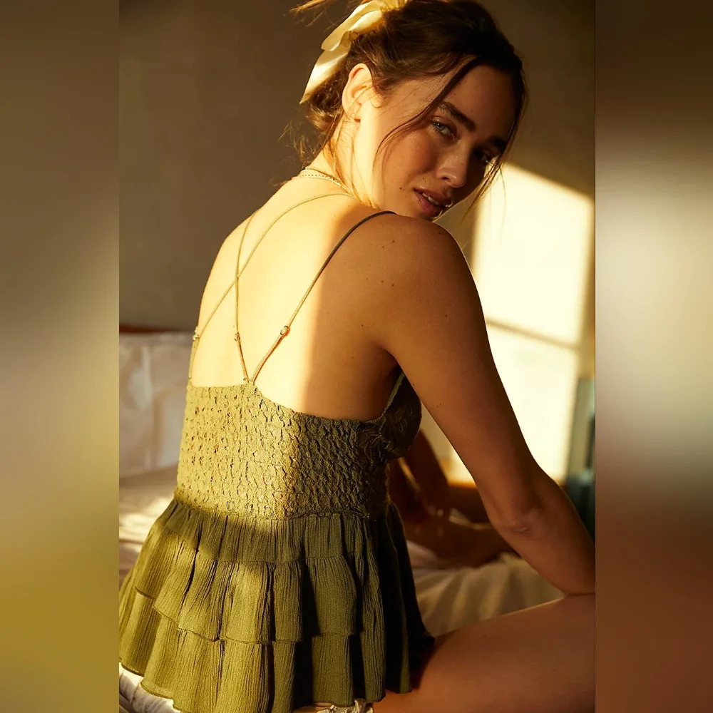 Free People - Adella Camisole in Olive Sparrow - Picture 4 of 7